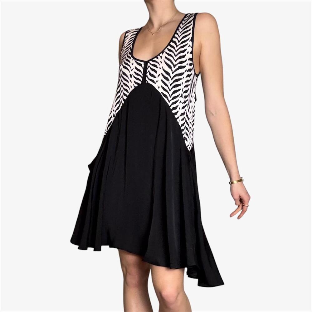 Free people boho shift dress zebra print babydoll vneck pockets size small